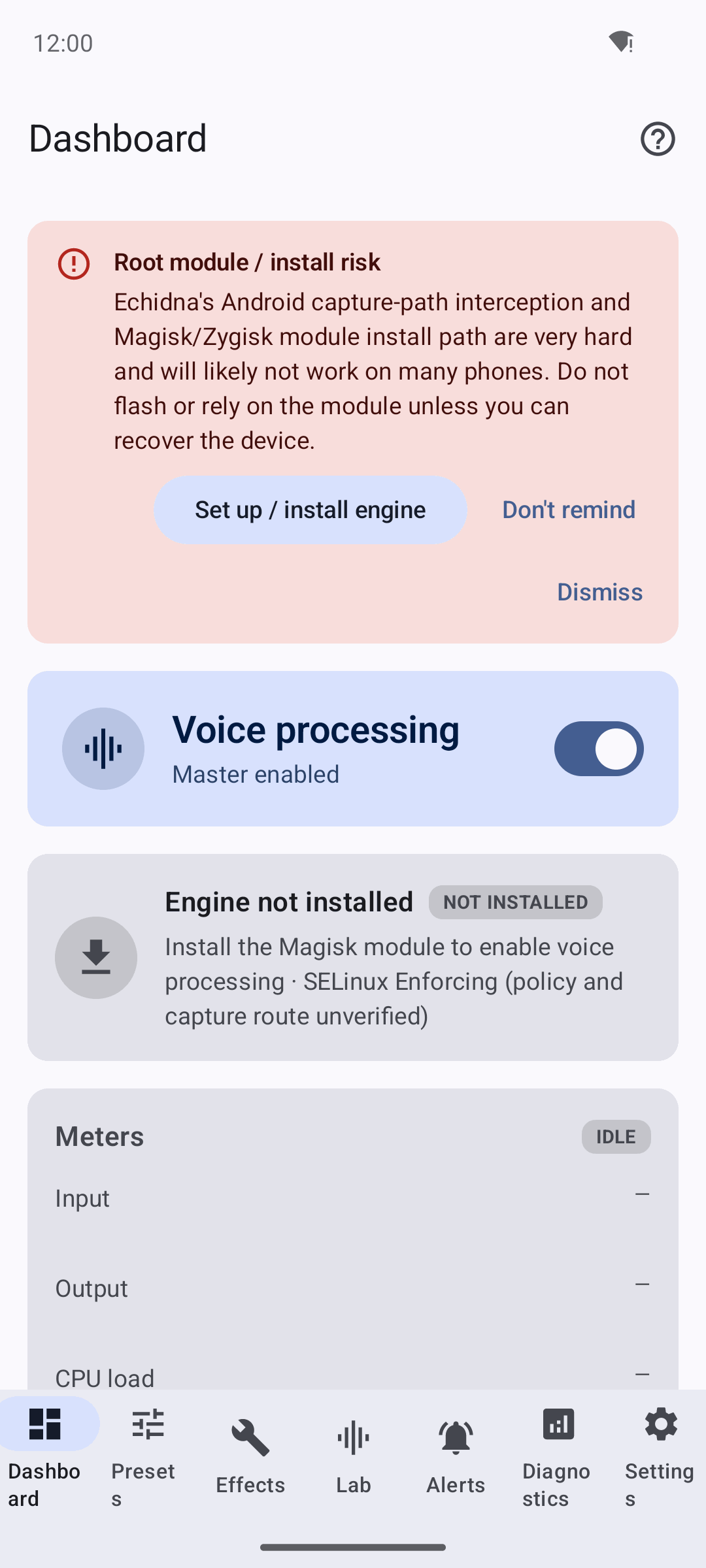 Dashboard showing Engine Not Installed on an unrooted device