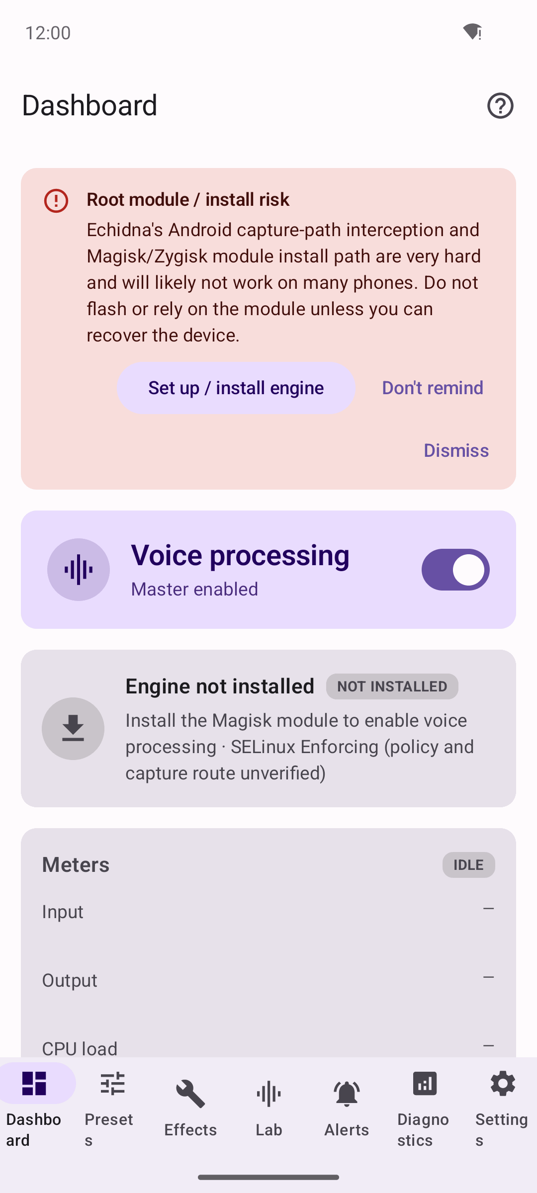 App dashboard in light theme with a violet accent